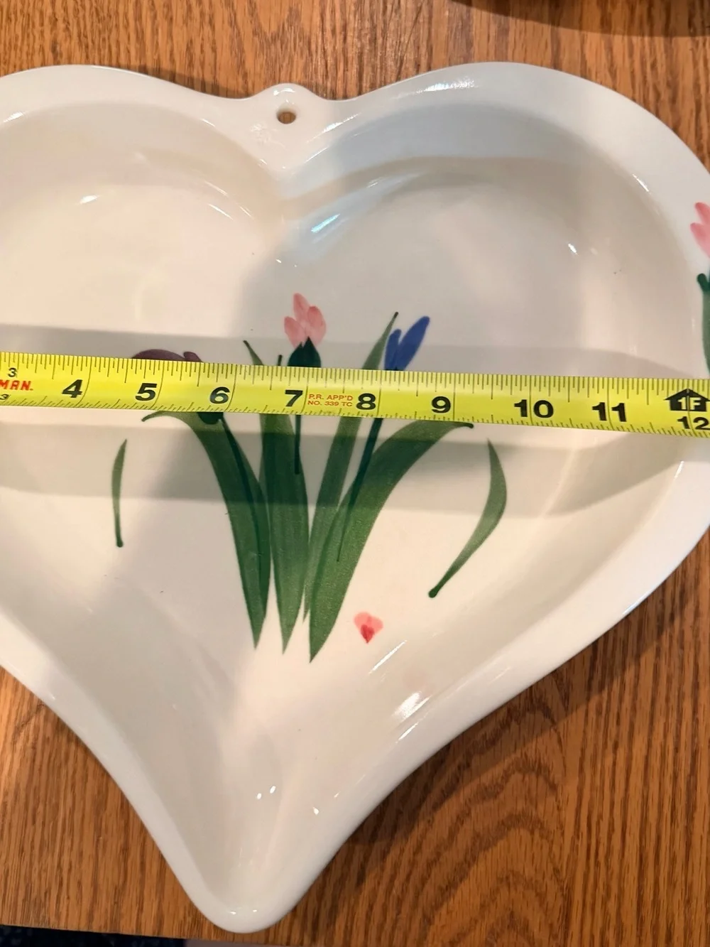 Vintage 1990 Heart-Shaped Ceramic Wall Plate with Hand-Painted Floral Design